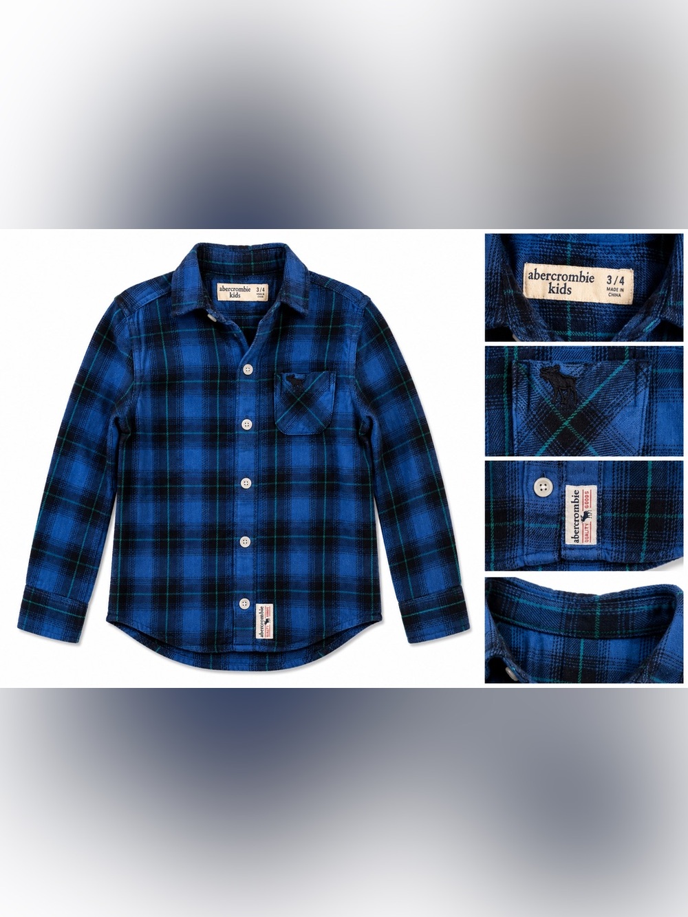abercrombie kids Blue and Black Plaid Button-Up Shirt